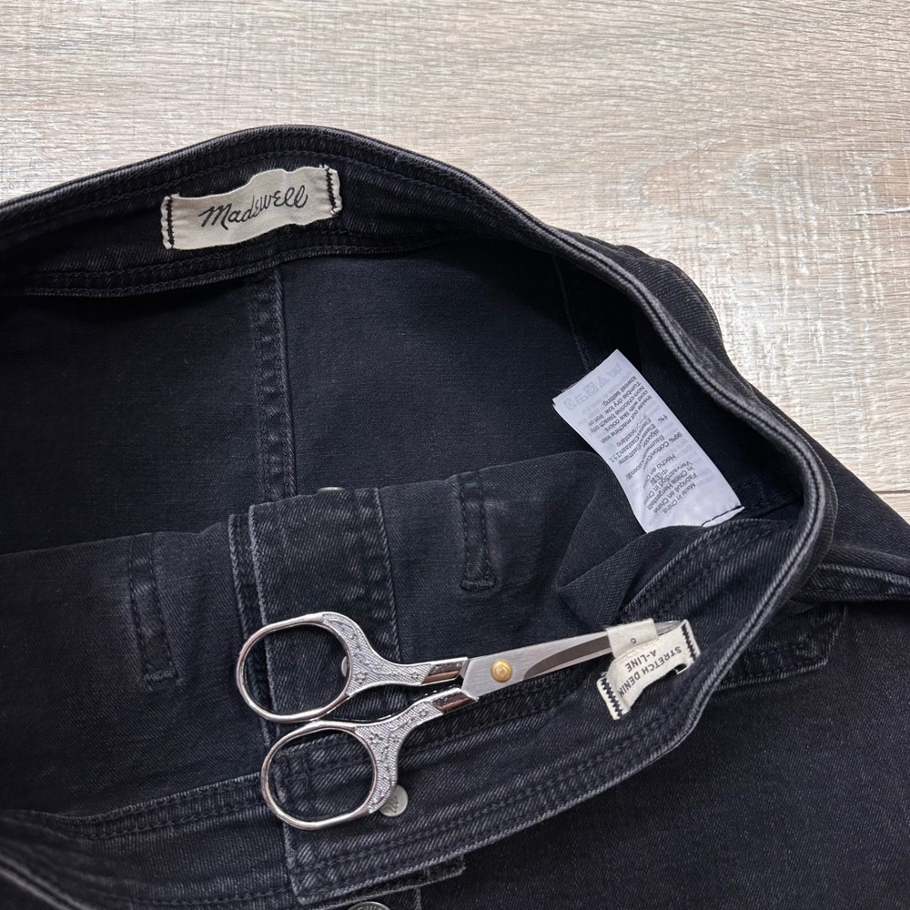 Madewell Black Denim A-Line Mini Skirt Stretch Patch Pocket Women's 6 Small - Picture 5 of 6